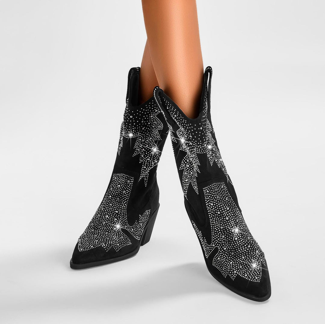 Johanna | Damen Glitzer Western Spitzzehen Stiefel
