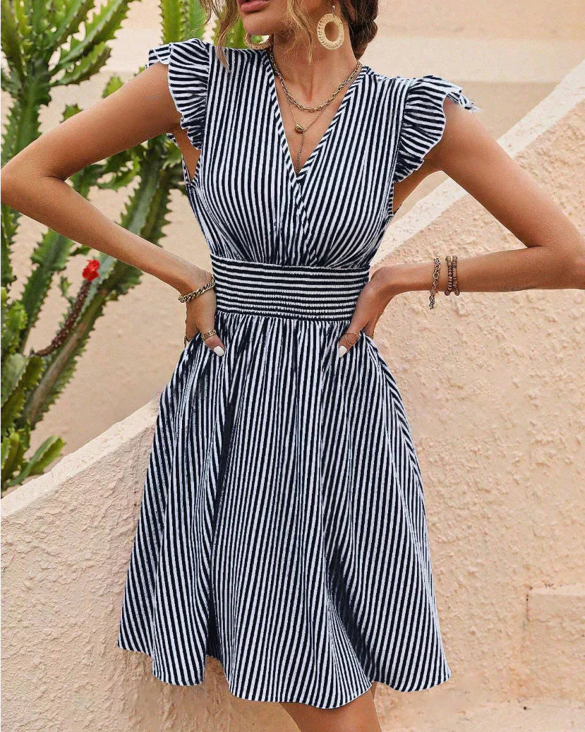 Theresa | Gestreiftes Sommerkleid mit V-Ausschnitt Damen - Elle Zürich
