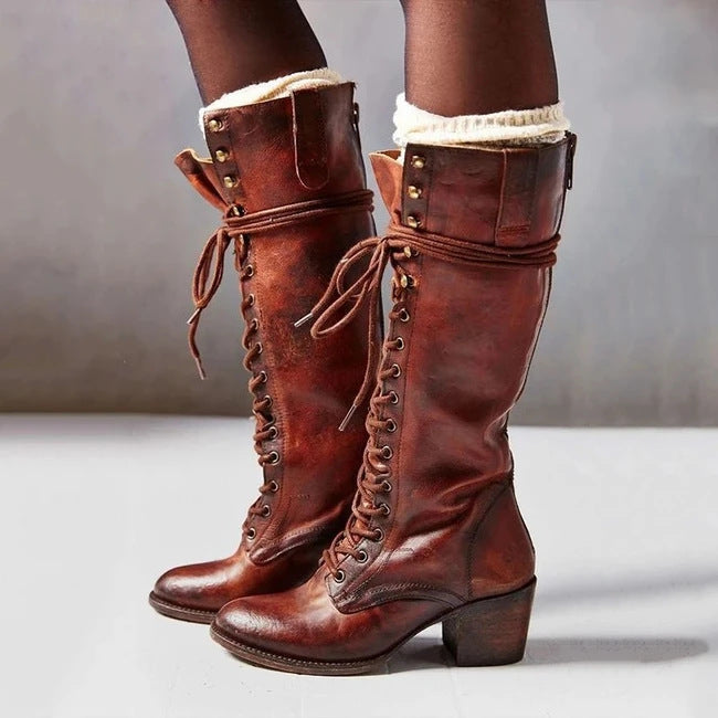 Maria | Damen Knielange Stiefel mit Blockabsatz