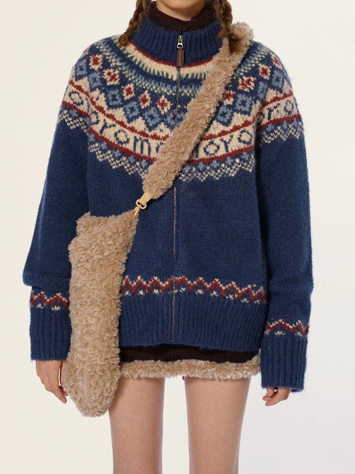 Emma | Damen Winter Strickpullover mit Reißverschluss im Nordic-Stil - Elle Zürich