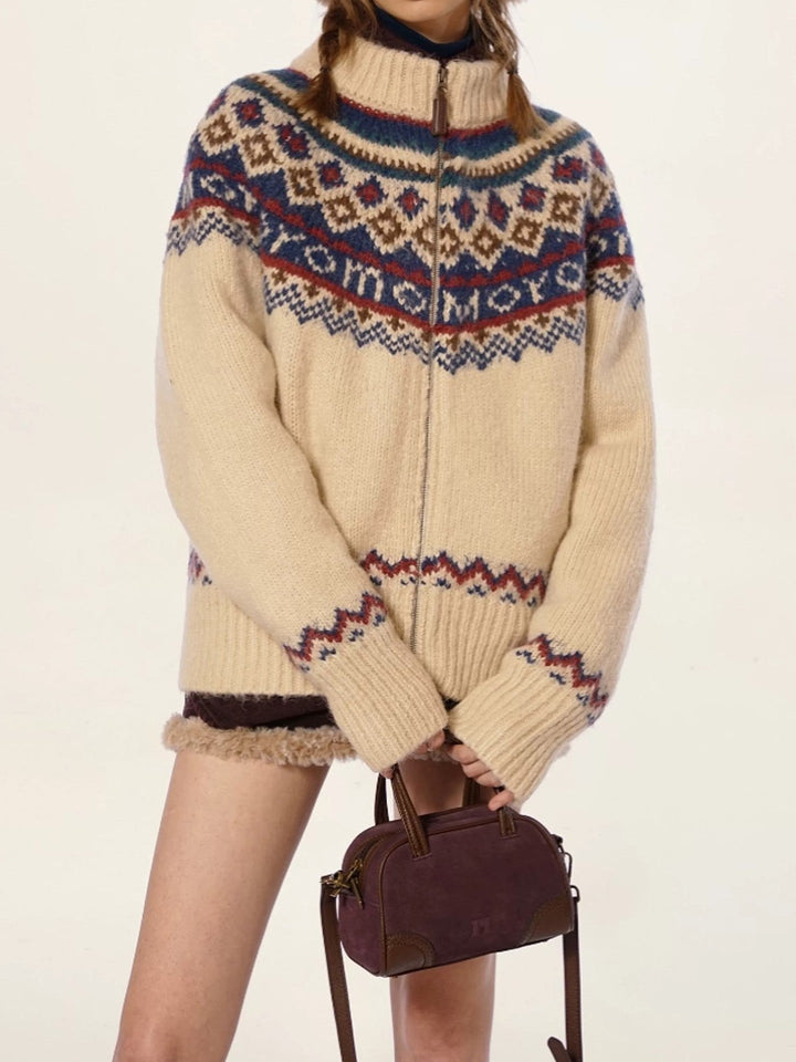 Emma | Damen Winter Strickpullover mit Reißverschluss im Nordic-Stil - Elle Zürich