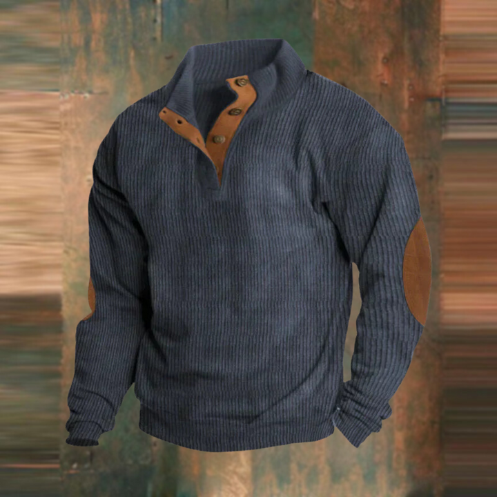 Fabian | Herren Pullover mit Knopfleiste und Ellbogen-Patches - Elle Zürich