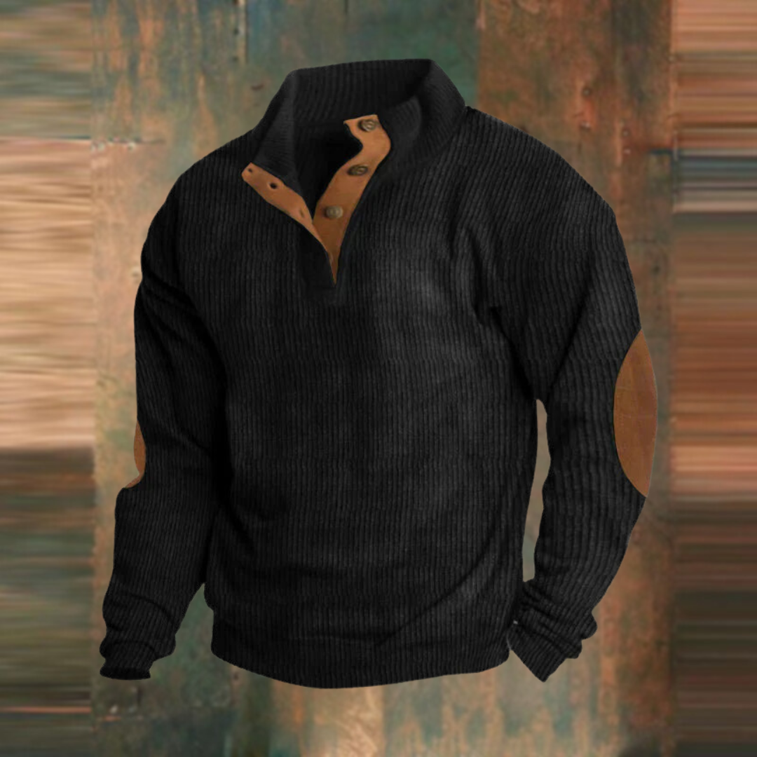 Fabian | Herren Pullover mit Knopfleiste und Ellbogen-Patches - Elle Zürich