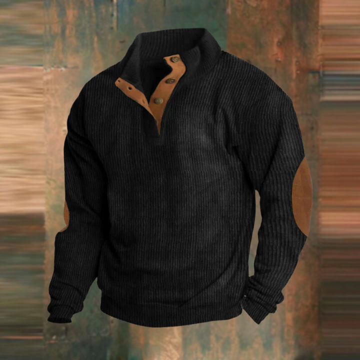 Fabian | Herren Pullover mit Knopfleiste und Ellbogen-Patches - Elle Zürich