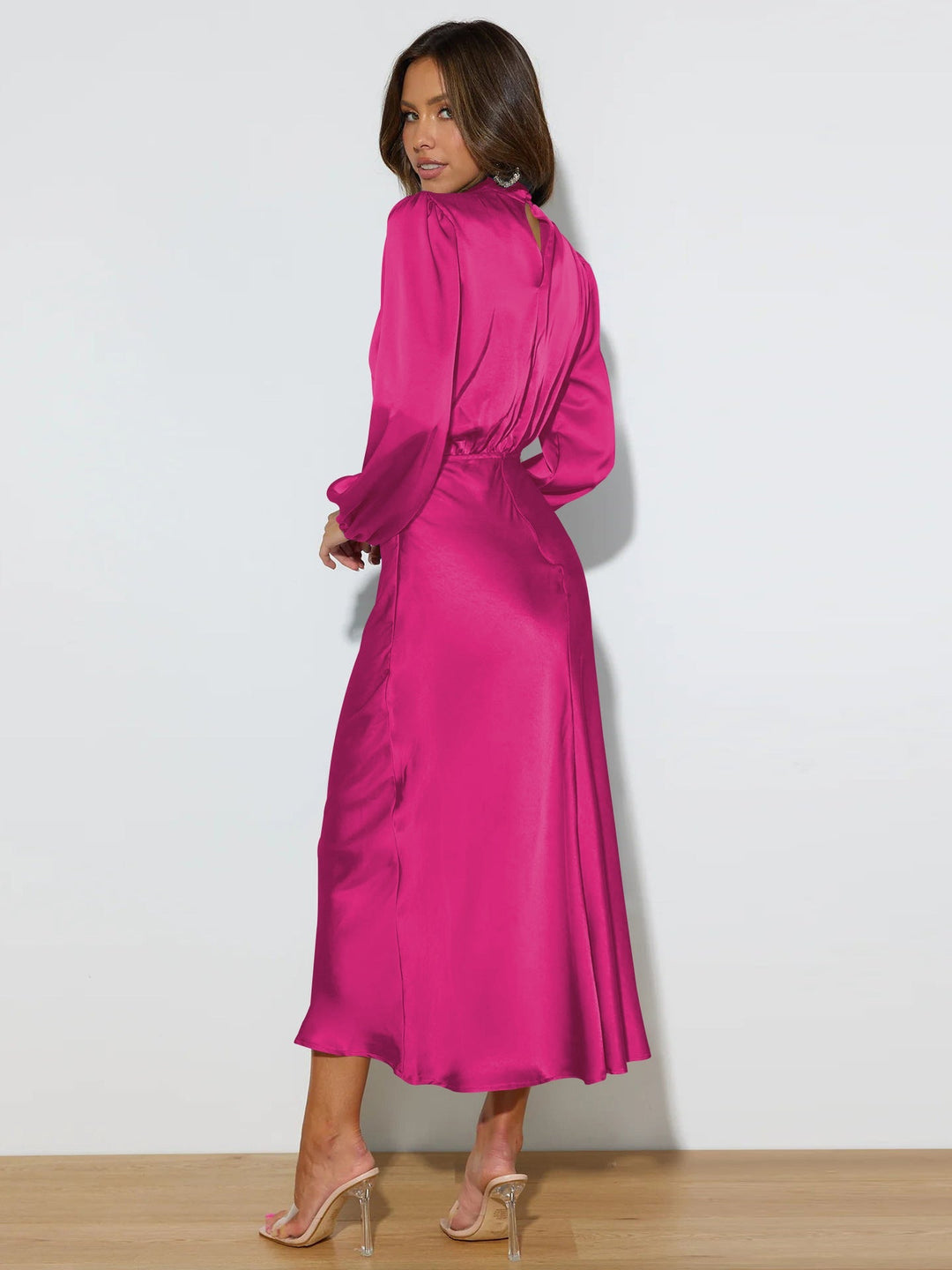 Anna | Damen Elegantes Satin Langarmkleid - Elle Zürich