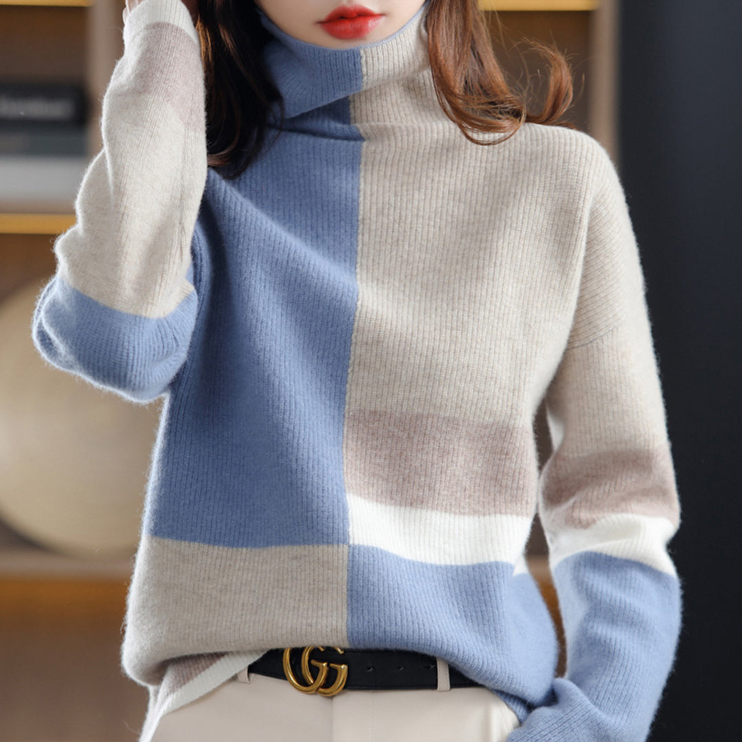 Karin | Damen Rollkragen Strickpullover mit Blockmuster - Elle Zürich