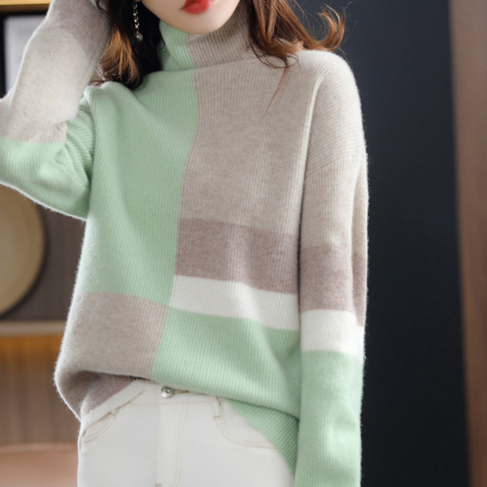 Karin | Damen Rollkragen Strickpullover mit Blockmuster - Elle Zürich