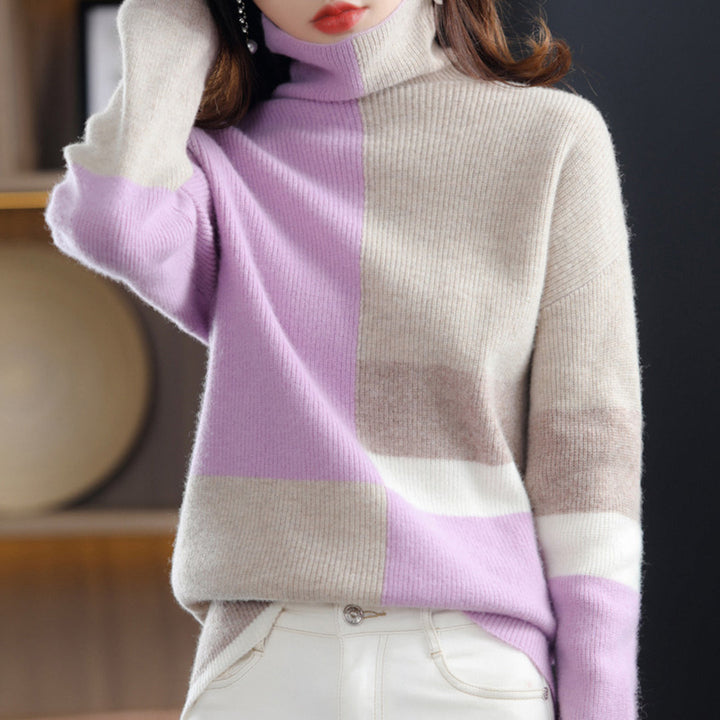 Karin | Damen Rollkragen Strickpullover mit Blockmuster - Elle Zürich