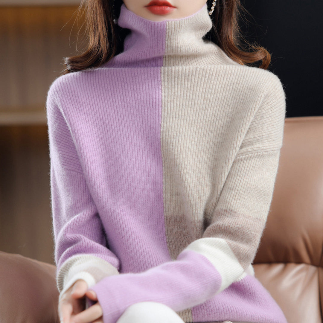 Karin | Damen Rollkragen Strickpullover mit Blockmuster - Elle Zürich