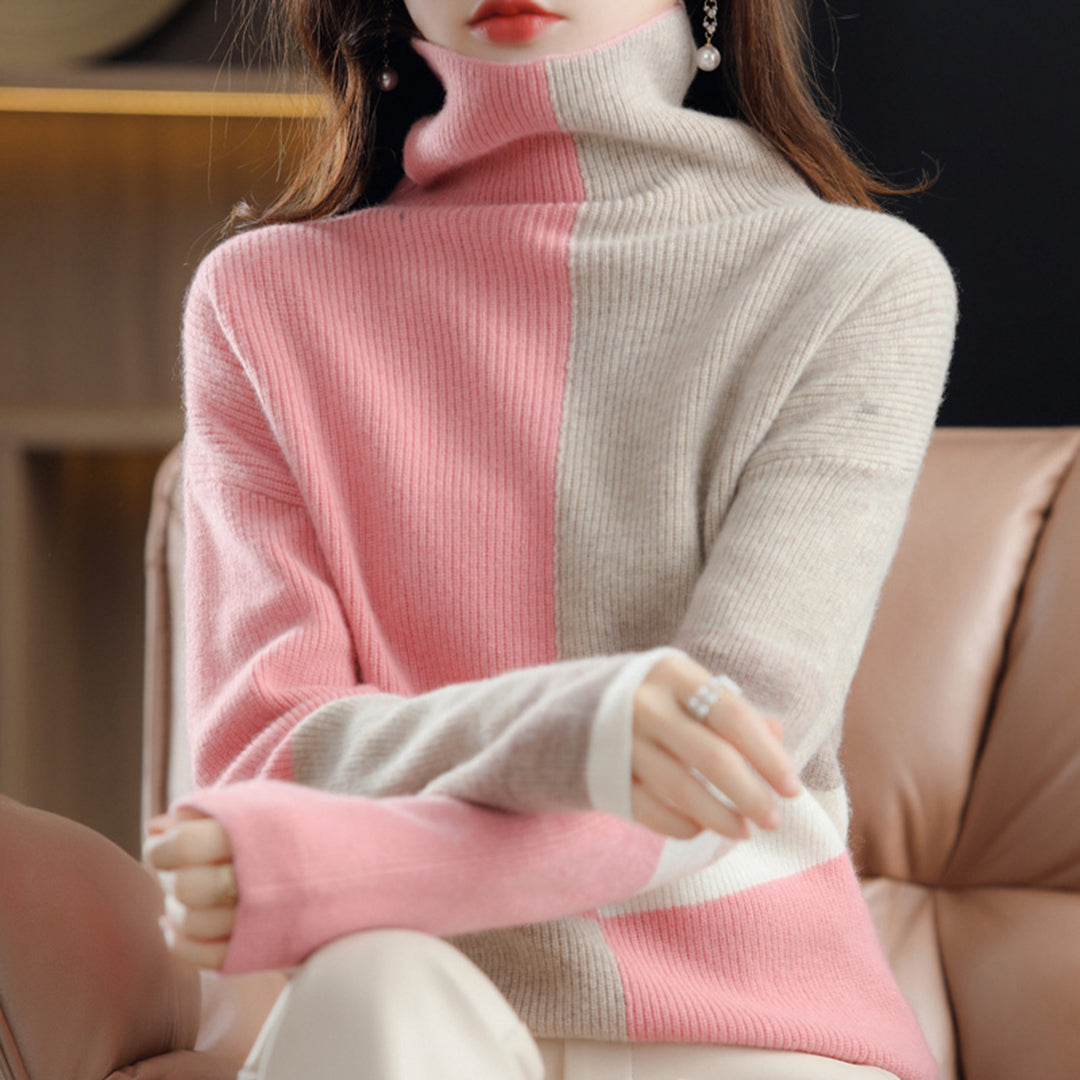 Karin | Damen Rollkragen Strickpullover mit Blockmuster - Elle Zürich