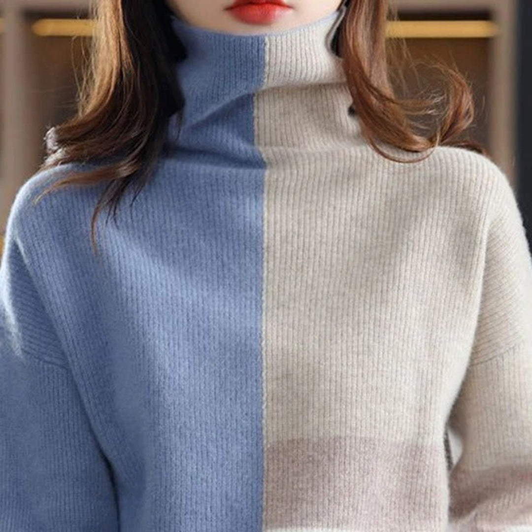 Karin | Damen Rollkragen Strickpullover mit Blockmuster - Elle Zürich