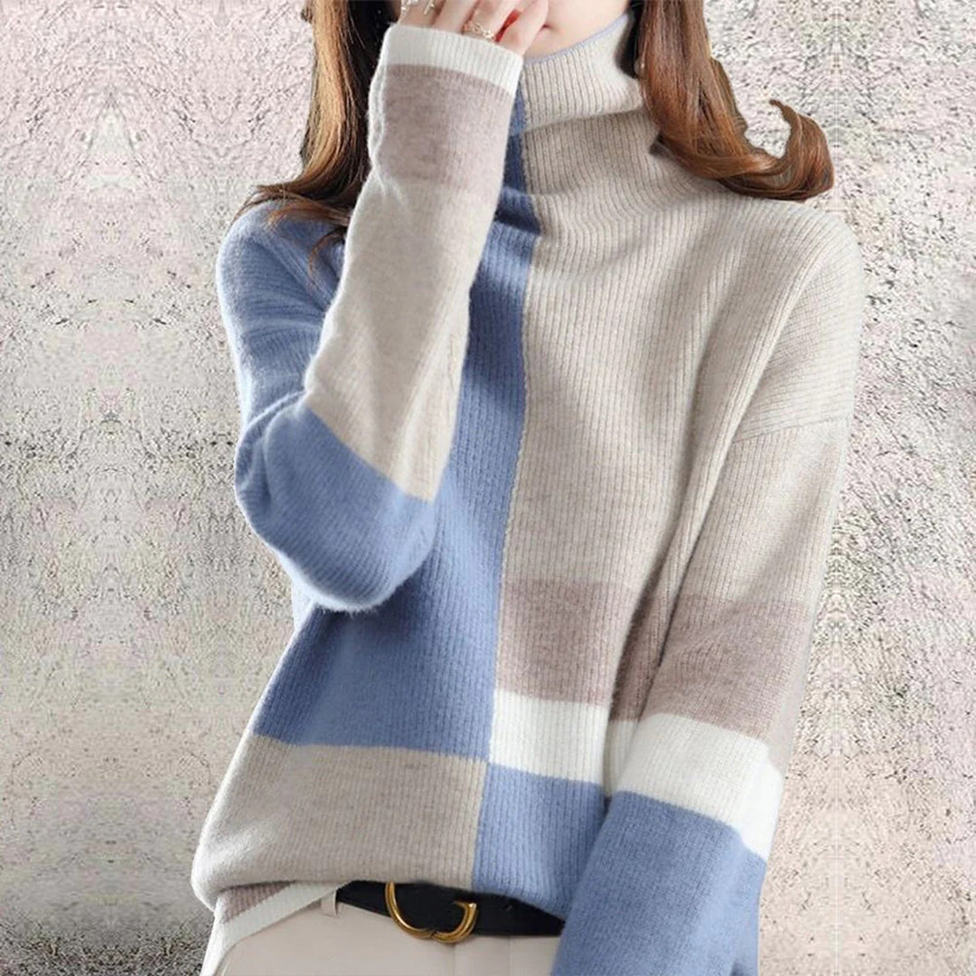 Karin | Damen Rollkragen Strickpullover mit Blockmuster - Elle Zürich