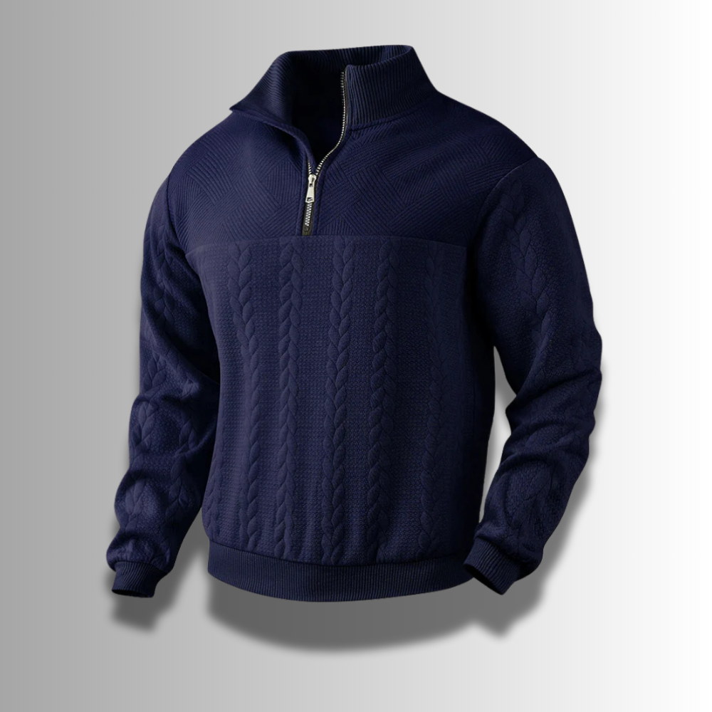 Zacharias | Herren Strickpullover mit Viertel-Reißverschluss und Zopfmuster - Elle Zürich