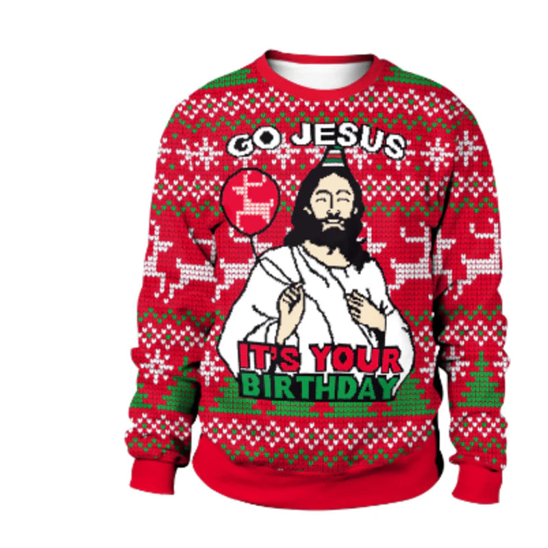 Klaus | Lustiger Weihnachts-Pullover Jesus Geburtstag für Herren
