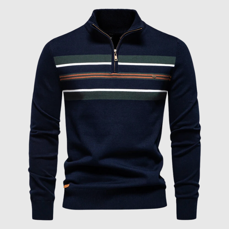 Bruno | Herren Gestreifter Halb-Zip Strickpullover - Elle Zürich
