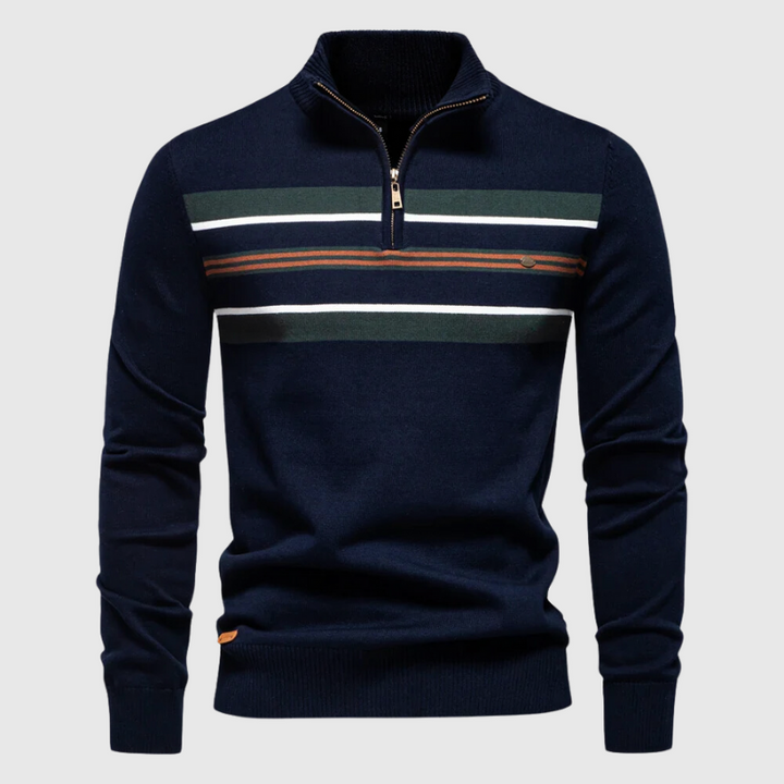 Bruno | Herren Gestreifter Halb-Zip Strickpullover - Elle Zürich