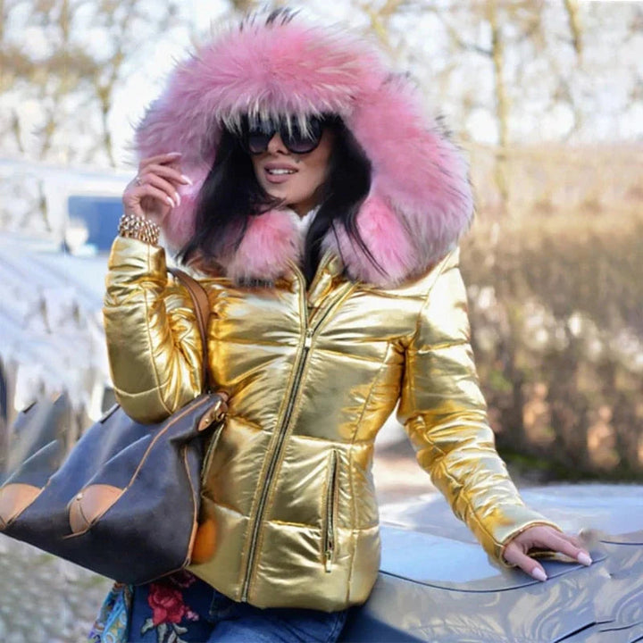 Helga | Damen Winter-Steppjacke mit Kapuze und Kunstfell - Elle Zürich