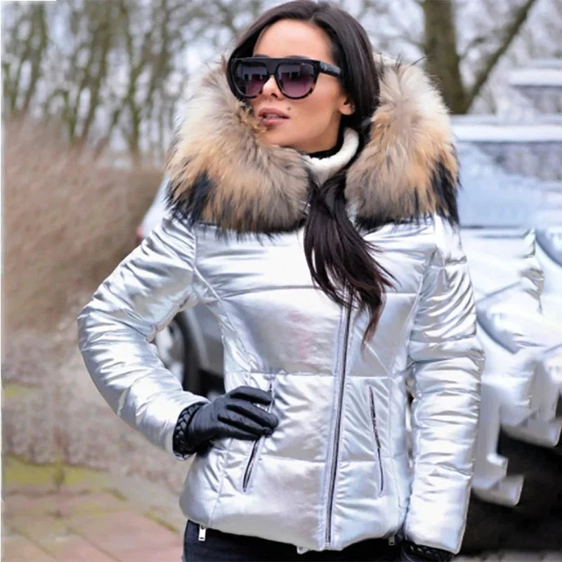 Helga | Damen Winter-Steppjacke mit Kapuze und Kunstfell - Elle Zürich