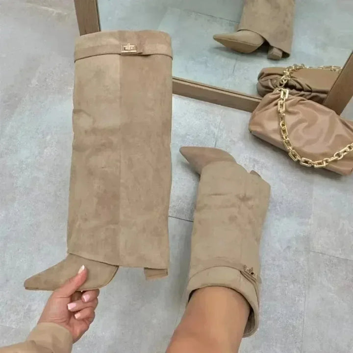 Christa | Damen Leder Oberschenkelhohe Stiefel mit Schnalle