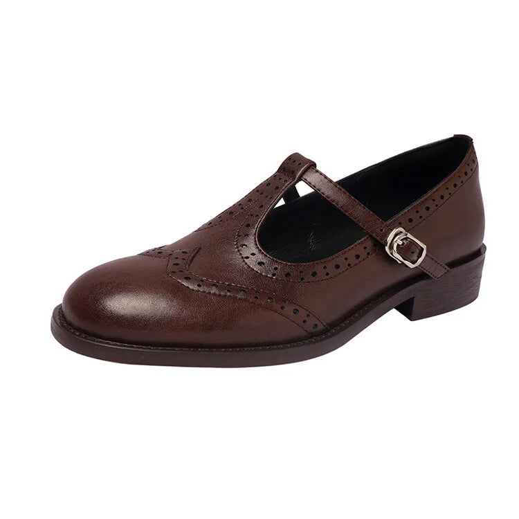 Alina | Klassische Damen Leder T-Riemchen Schuhe