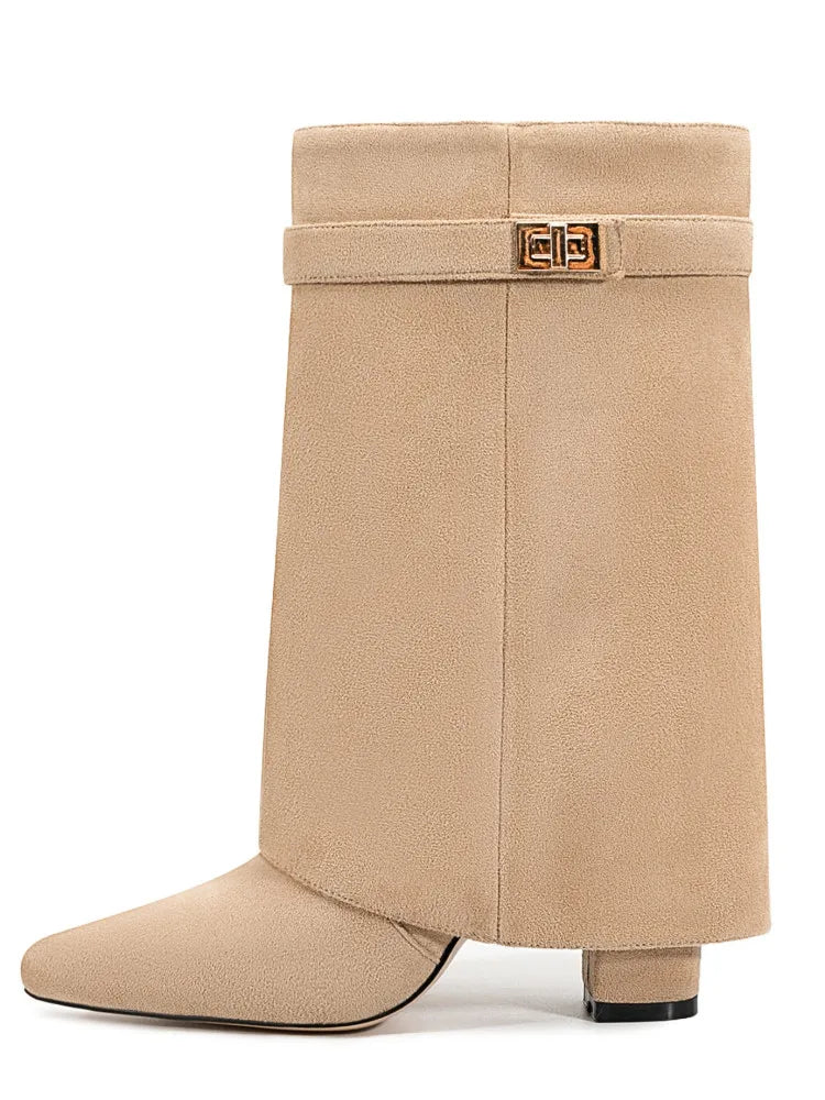 Christa | Damen Leder Oberschenkelhohe Stiefel mit Schnalle