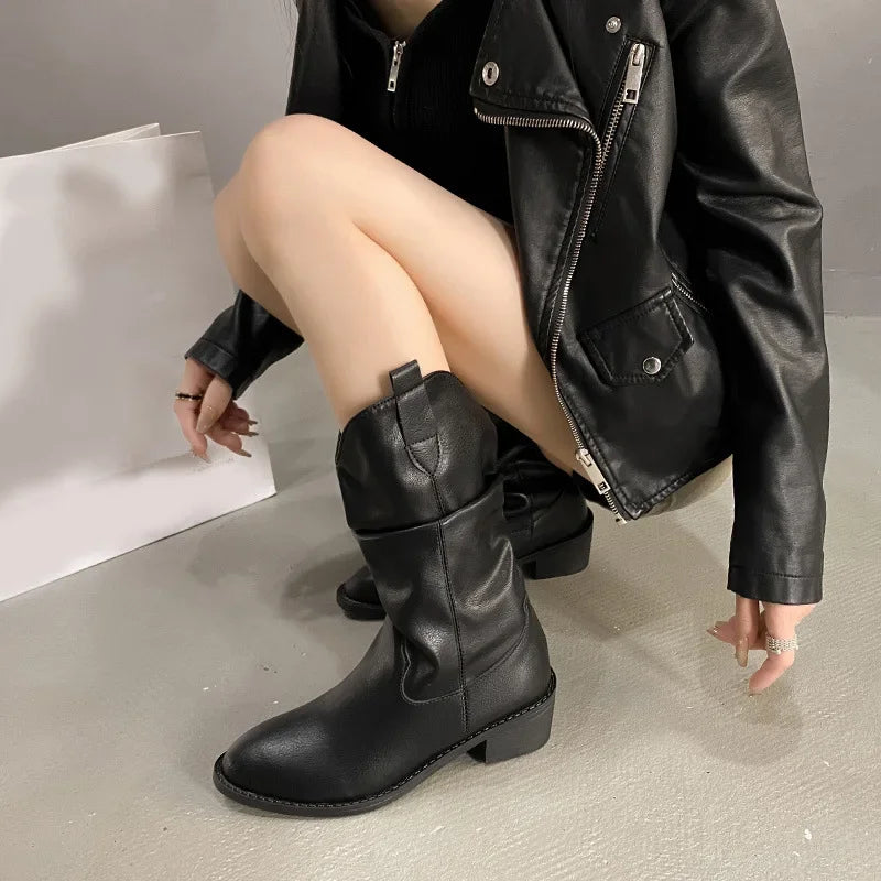Leonie | Damen Leder Kniehohe Stiefel mit Absätzen