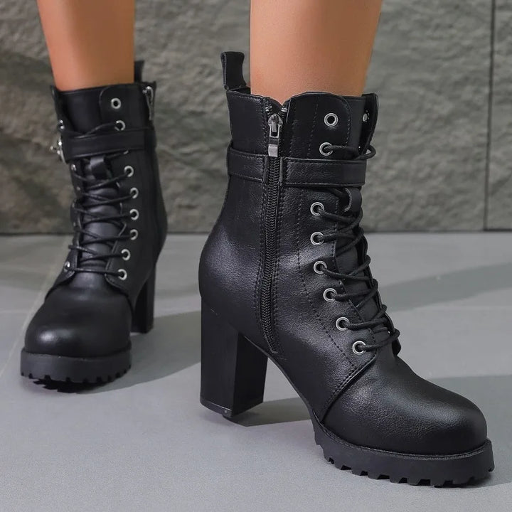 Yvonne | Damen Moderne Blockabsatz Kampfstil Stiefel