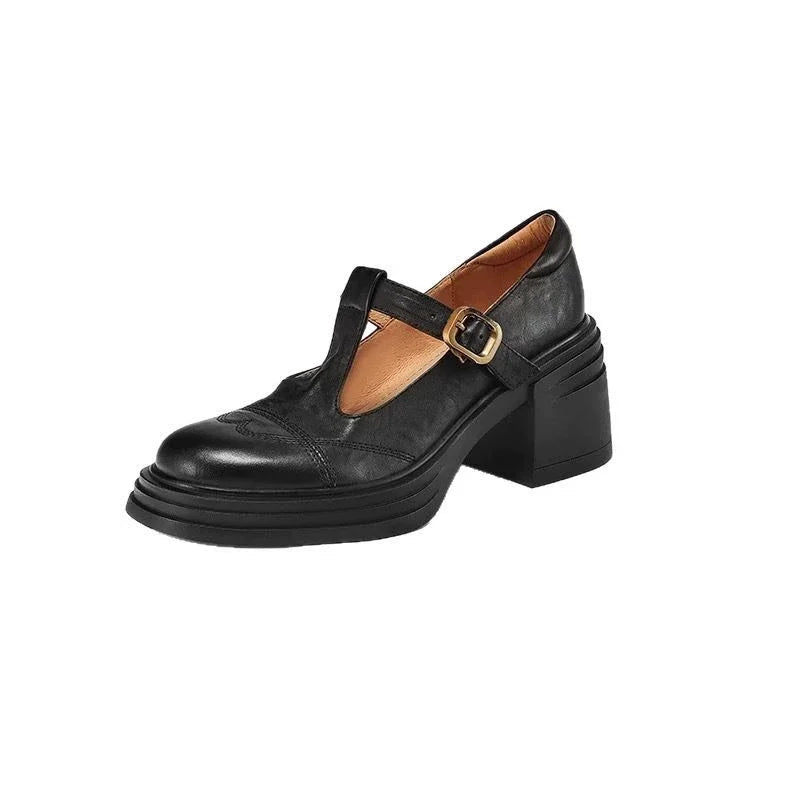 Sabine | Klassische Damen Leder T-Riemchen Schuhe