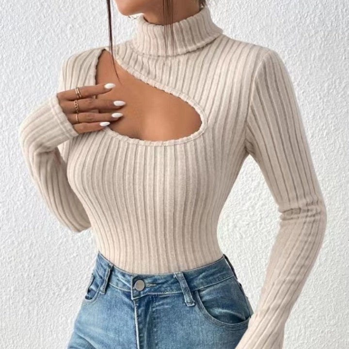 Julia | Damen Cut Out Rippstrick Rollkragen Top - Elle Zürich