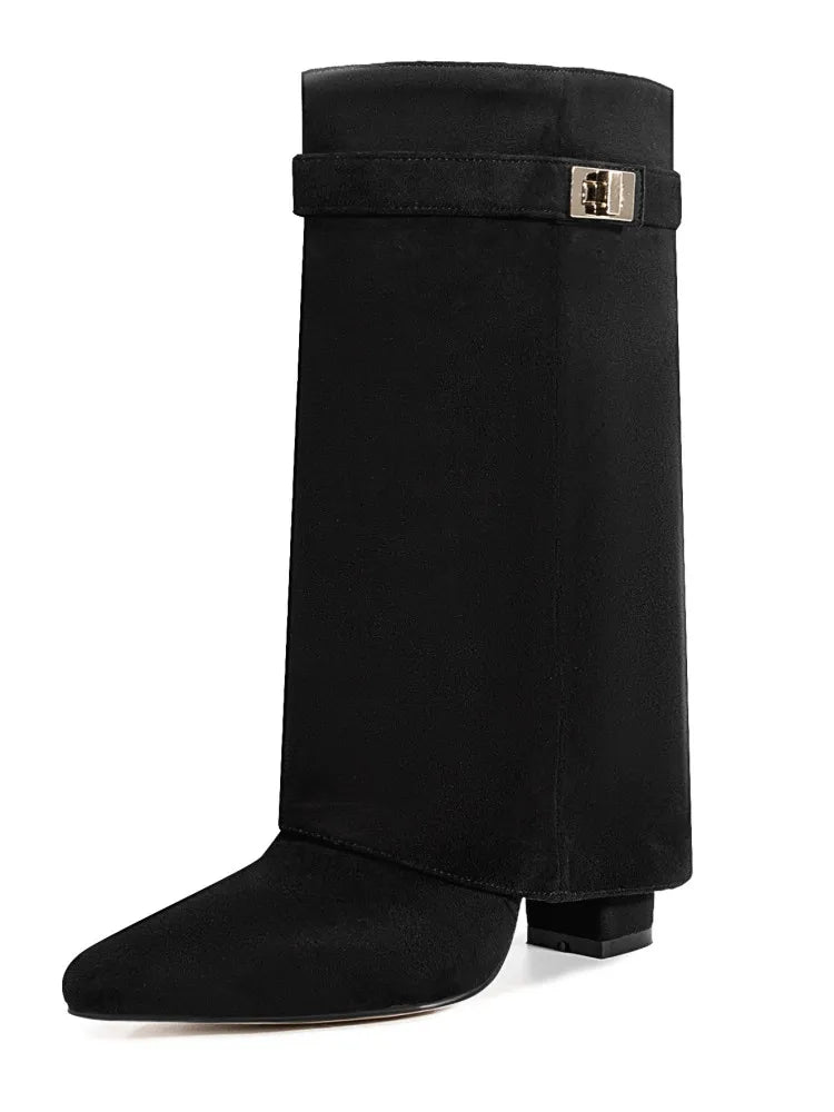 Christa | Damen Leder Oberschenkelhohe Stiefel mit Schnalle