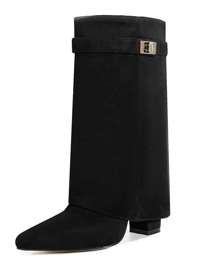 Christa | Damen Leder Oberschenkelhohe Stiefel mit Schnalle