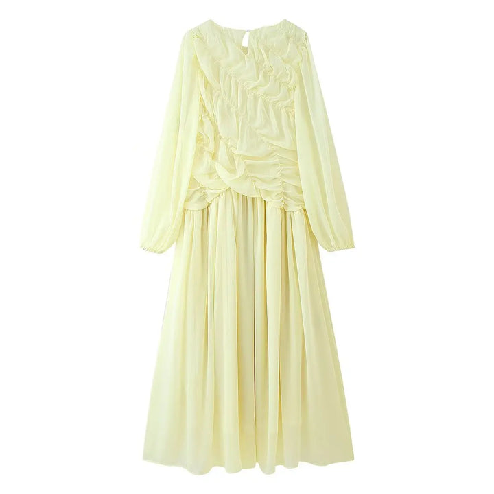 Carolin | Sommer Maxikleid Damen Langarm mit Rüschen-Detail - Elle Zürich