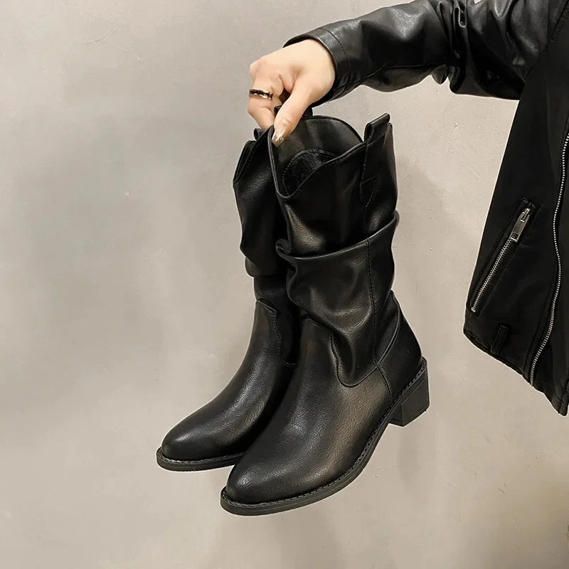 Leonie | Damen Leder Kniehohe Stiefel mit Absätzen