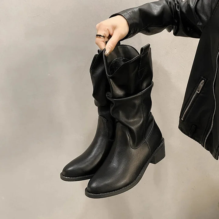 Leonie | Damen Leder Kniehohe Stiefel mit Absätzen