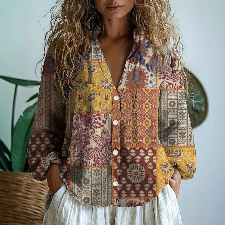 Amanda | Damen Blumen Button-Up Bluse
