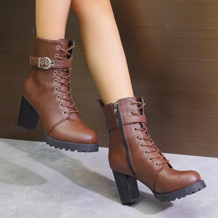 Yvonne | Damen Moderne Blockabsatz Kampfstil Stiefel