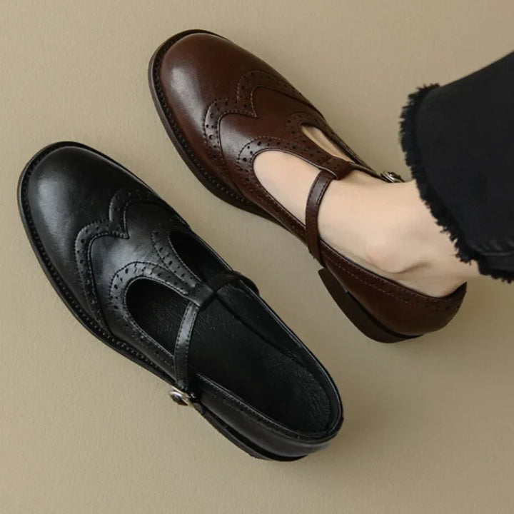 Alina | Klassische Damen Leder T-Riemchen Schuhe