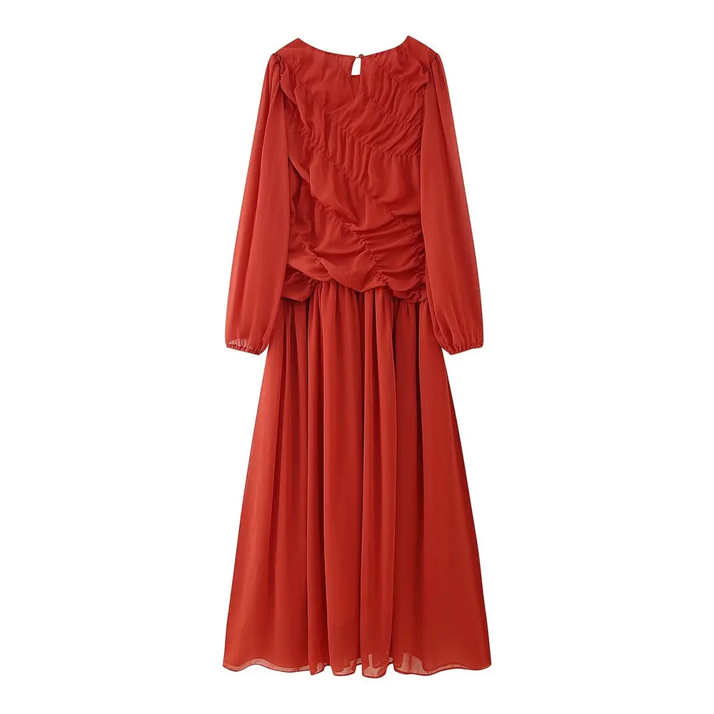 Carolin | Sommer Maxikleid Damen Langarm mit Rüschen-Detail - Elle Zürich