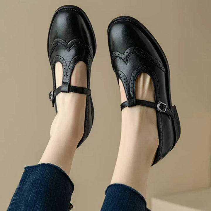 Alina | Klassische Damen Leder T-Riemchen Schuhe