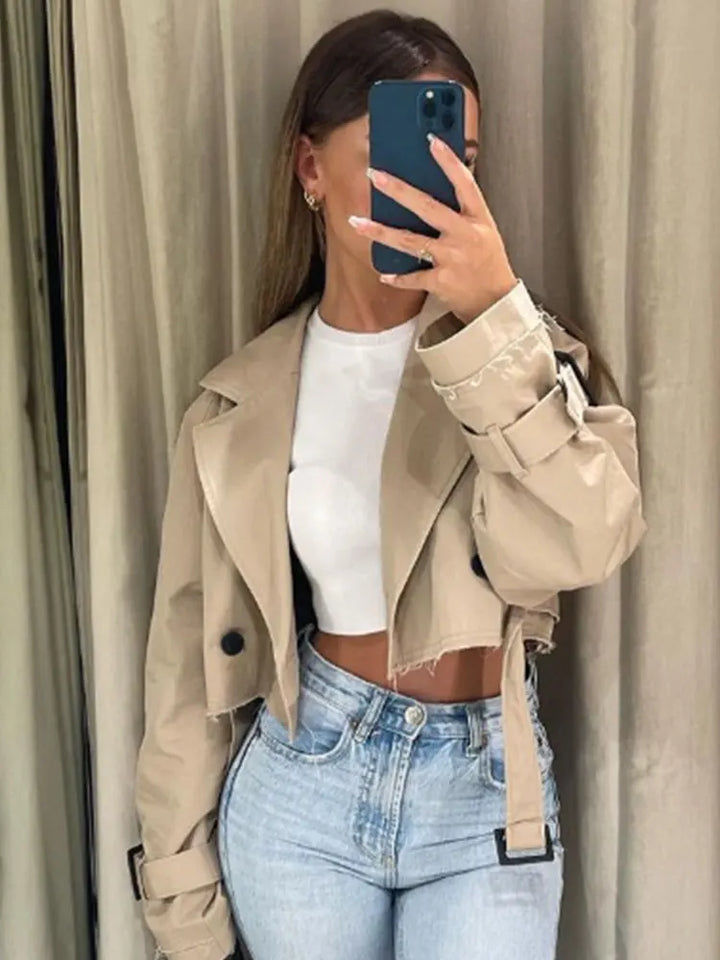 Greta | Frauen Winter-Cropped-Jacke mit Gürtel - Elle Zürich