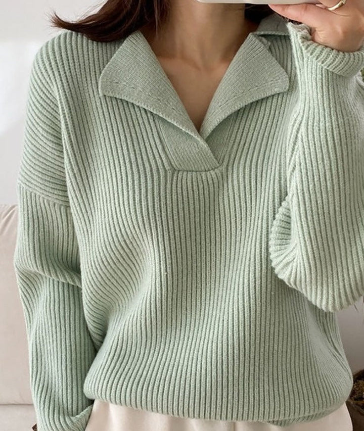 Doris | Damen Winterpullover mit Kragen und Rippstrick - Elle Zürich