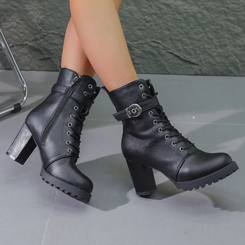 Yvonne | Damen Moderne Blockabsatz Kampfstil Stiefel