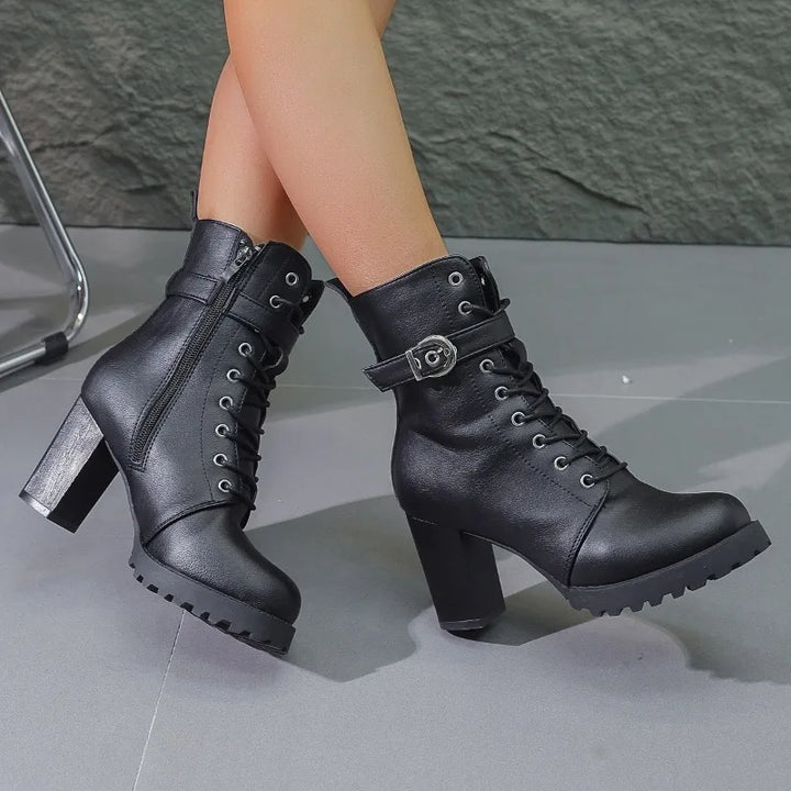 Yvonne | Damen Moderne Blockabsatz Kampfstil Stiefel