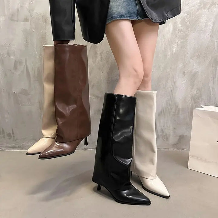 Elisa | Damen Leder Oberschenkelhohe Stiefel mit Schnalle