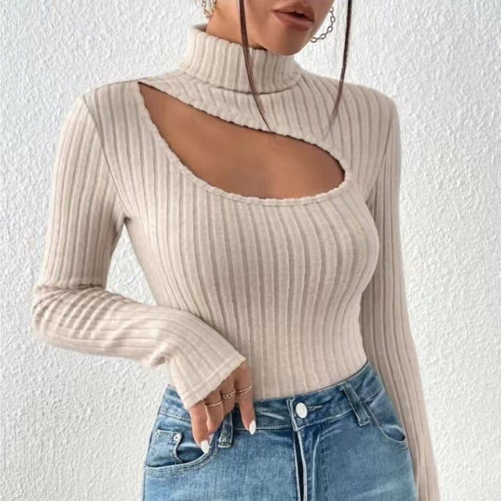 Julia | Damen Cut Out Rippstrick Rollkragen Top - Elle Zürich