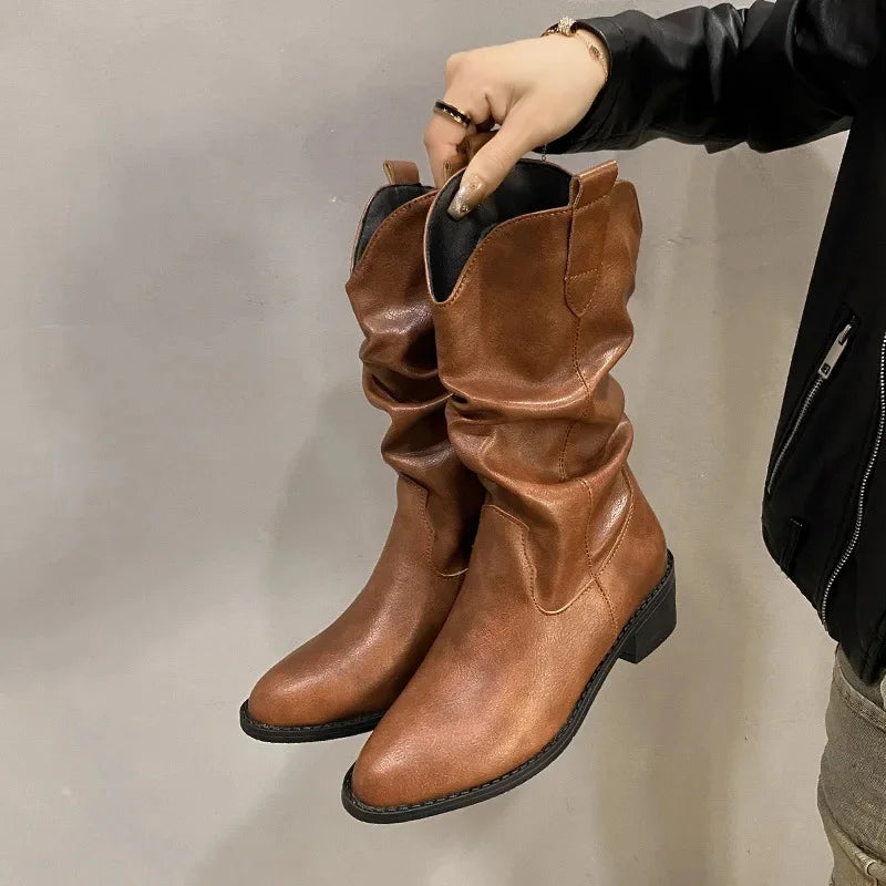 Leonie | Damen Leder Kniehohe Stiefel mit Absätzen