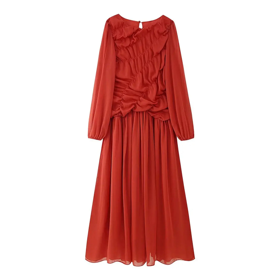 Carolin | Sommer Maxikleid Damen Langarm mit Rüschen-Detail - Elle Zürich