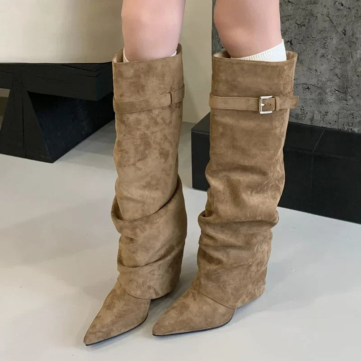 Doris | Damen Leder Oberschenkelhohe Stiefel mit Schnalle