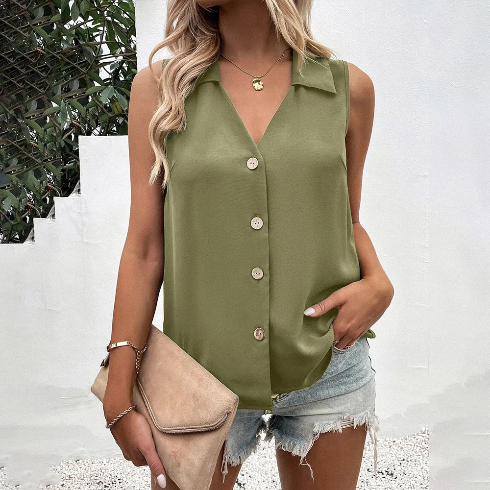 Felicia | Damen Sommer Ärmellose Bluse mit Knöpfen - Elle Zürich