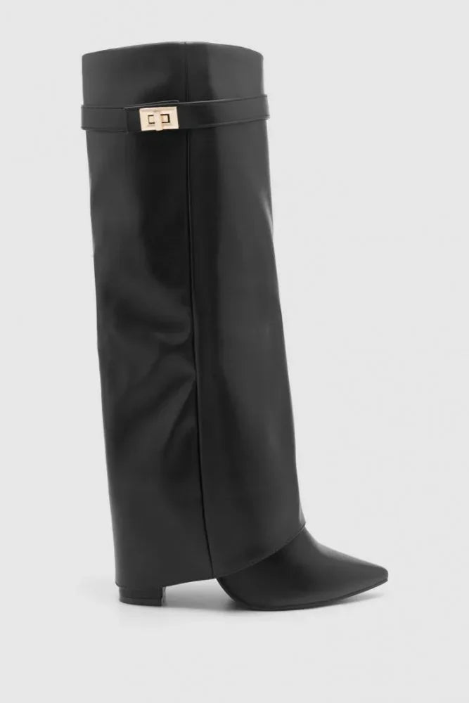 Carmen | Damen Leder Oberschenkelhohe Stiefel mit Schnalle